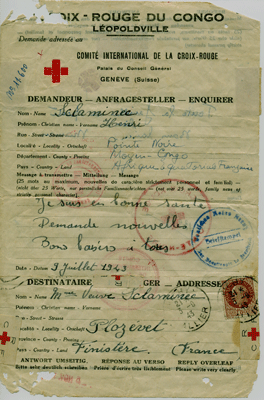 1943 télégramme de la Croix Rouge